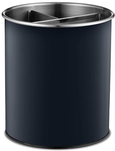 GARUET Rotating Utensil Crock with Weighted Base for Stability – Stainless Steel Utensil Caddy with Removable Divider (Black)