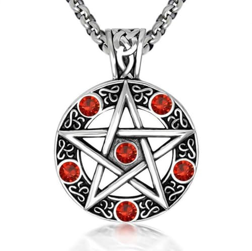 SiVaji Necklace Halskette Ketten Schmuck Herren Frauen Anhänger Necklacewolf Kopf Halskette Pullover Kette Vintage Hochzeit Party Sechszackiger Stern Rot + Kette