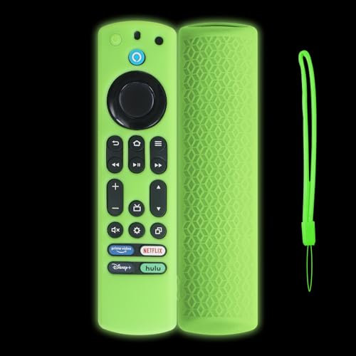 KNOXS Silikon Schutzhülle Hülle Kompatibel mit Amazon Fire TV Stick 4K Max 2nd 2024/2023, Stoßfeste, rutschfest, Staubdichte, Leichte Fernbedienung Hülle Case (Grün Leuchtend)