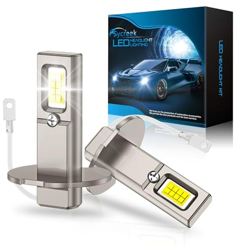 Sycreek Ampoule H3 LED,Améliorer 100W 25000LM 6000K Blanc Froid | 400% Super Bright LED H3 CANBUS Kit De Conversion de Voiture avec Ventilateur,2 Ampoules H3