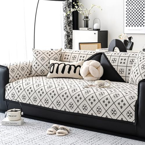 Chenille-Sofa-Schonbezug für 1-, 2-, 3-, 4-Sitzer, Ledercouch, rutschfester Schonbezug für Wohnzimmer, Ecken, L-U-Form, Sofa, haustierfreundlich, Sitzbezug für Katze und Hund, Weiß, 70 x 150 cm