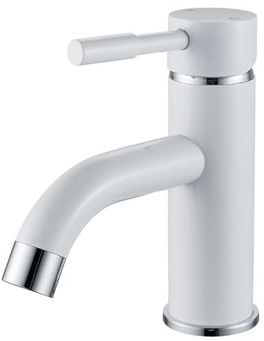 F-DEEN Grifo lavabo baño, mezclador monomando para lavabo en baño, grifo para lavabo blanco