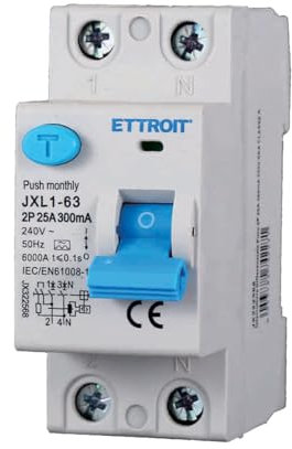 A2ZWORLD Interruttore Differenziale Puro Tipo A 300mA, RCCB Classe A 300mA 2P 25A, 1P+N 2 Poli 6kA 220V, Occupa 2 Moduli Barra DIN