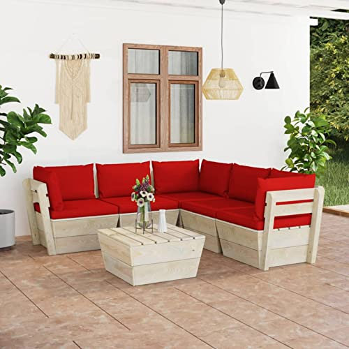Xichuzi 6-TLG. Garten-Sofagarnitur aus Paletten mit Kissen, Gartenmöbel Set, Balkonmöbel Set, Gartenlounge,Terassenmöbel, Sitzecke Balkon,Lounge Sofa Outdoor, Fichtenholz