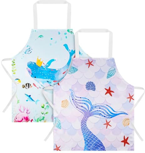 ABOHU kinder kochschürze abwaschbar, Kinderschürze mit Cartoon Muster, Backschürze Kinder für Jungen Mädchen, Küchenschürze für Kleinkind Kochen Backen Malerei Party