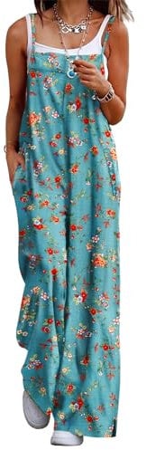 YESNO Women's Ladies Dungarees Summer Boho Floral Printed Overalls Cotton Baggy Jumpsuits with Pockets L PZZCRUK 14