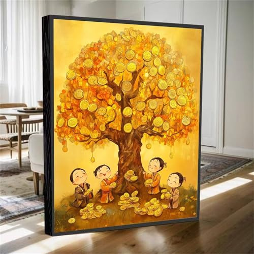 Diamond Painting Baum Diamant Painting Bilder Kinder Geldbaum Diamant Malerei Set, DIY Mosaikherstellung Bastelset Erwachsene, 5D Diamantmalerei Bilder als Geschenk für Home Wand Décor 30x20cm M-910