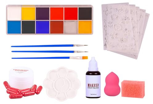Maquillaje Temático Halloween | Maquillaje Corporal Y Facial Para Pintura - Suministros con Sangre Falsa para Disfraces de Zombie Vampiro Cumpleaños Infantil