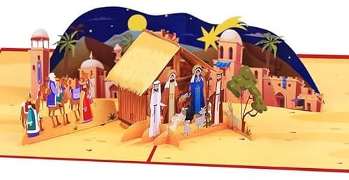 3D Weihnachtskarten mit Umschlag Jesus Geburt Krippe Christliche Familie | Pop-Up Karte Weihnachtsgeschenke für Kinder Mama Papa Freunde Frau Mann