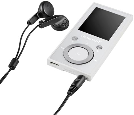 Intenso Video Scooter BT MP3 Player mit Bluetooth 5.0, 1.8 Zoll Display | Mobiler Mediaplayer in Weiß mit 64 GB microSD, USB-C Anschluss, 18h Akkulaufzeit, inklusive Kopfhörer und Kabel