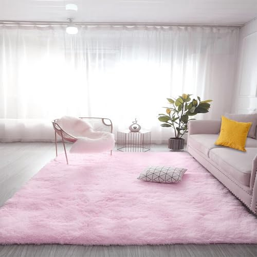 RENWEIWEI Tapis Salon 340 x 410 cm Poil Long Tapis de Chambre Tout Doux Ne Perd Pas Ses Poils pour La Décoration de La Maison, Rose Clair
