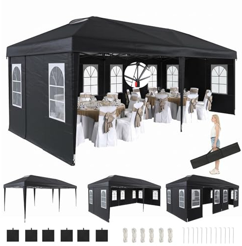 DSNAPE Pavillon 3x6 Wasserdicht Stabil, Pop Up Faltpavillon Winterfest mit 6 Seitenwänden, Faltbar Partyzelt mit Sandsäcke & Tragetasche, UV Schutz 50+ fur Garten Party Camping, Schwarz
