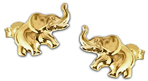 Clever Smuck, orecchini a chiodo dorati con piccolo elefante in oro 9 x 6 mm, oro 333 da 8 carati