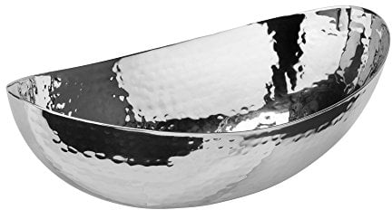 Elegance 72650 Hammered Stainless Steel Oval Bowl, Silver