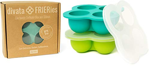 divata Eiswürfelform mit Deckel, 2er Set Frieries – Silikon Gefrierform | EIS und Nahrung Einfrieren, z.b. Babybrei, Gewürze, Muttermilch