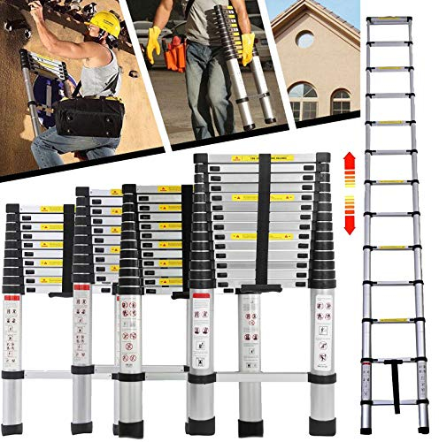 5M Teleskopleiter Klappleiter mit Rutsch-Gummi Stahl-Sicherungsstiften Stehleiter Ausziehbar Klappbar Alu Leiter Mehrzweckleiter, 150 kg Belastbarkeit