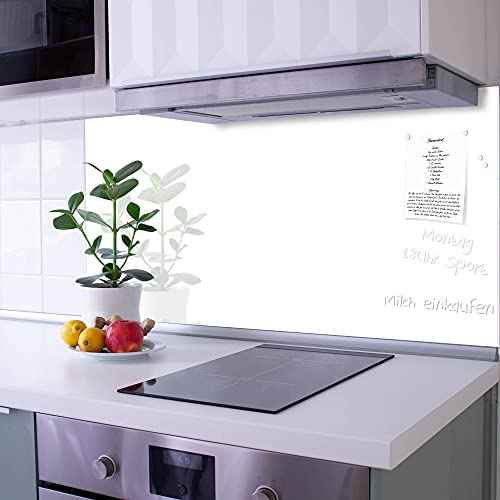 banjado Küchenrückwand Glas ohne Bohren 120x60cm – Glasrückwand Küche mit Motiv weiß/Spritzschutz Küchenrückwand Glas/selbstklebende Küchenrückwand Platte - magnetisch & beschreibbar