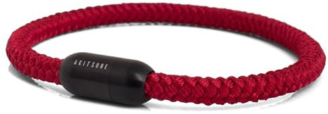 Akitsune Silvus Nylonarmband | 5mm Dick | Armschmuck Damen Herren Edelstahl Armband Magnetverschluss - Mattschwarz - Weinrot 19,5cm