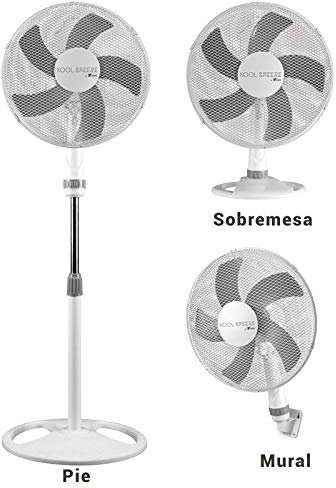 Thulos Ventilador 3 en 1: Pie, sobremesa y Mural de Ø16 Pulgadas. Motor de Alto Rendimiento de 50W. Rejilla Protectora. Cabezal con función oscilación de 90º.