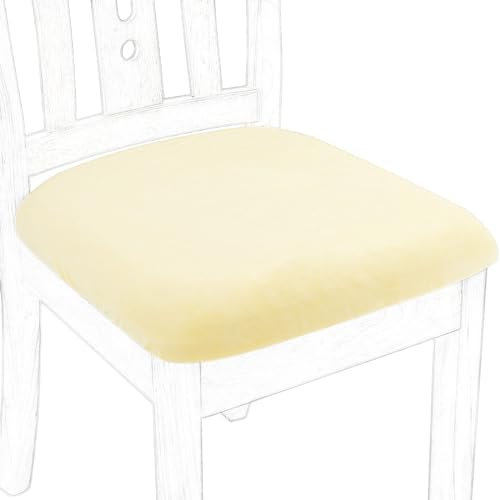 PiccoCasa Dining Chair Seat Covers Set of 6, Velvet Chair Seat Cover with Ties for Dining Room - Stretch Dining Chair Covers for Wedding Hotel, Removable Washable Chair Covers Camel