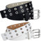 MengH-SHOP Doppelter Öse Ledergürtel PU Leder Ösengürtel Punk Goth Gürtel Nietengürtel Unisex Gürtel Doppelzinkenschnalle Gürtel für Damen und Herren 2 Stück (Schwarz und Weiß)
