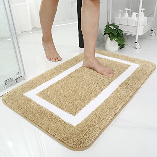 Homaxy Mikrofaser Badezimmerteppich Badematte rutschfest – 60x90 cm, Beige | modernes design, weich & flauschig, wasserabsorbierende, rutschfeste rückseite, maschinenwaschbar, weit verbreitet, langlebig