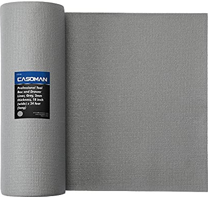 CASOMAN Professioneller Werkzeugkasten und Schubladeneinlage, grau, leicht zu schneiden, rutschfeste Schaumgummi-Werkzeugkasten, verstellbare dicke Schrankeinlagen, 45.7 cm (breit)x7.3 m (lang)
