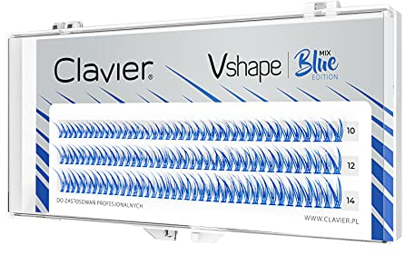 Clavier Künstliche Wimpern in Büscheln V-Shape Fishtail C-Curl farbige | Kardashian-Effekt | 10 Wimpern in einem Büschel | Verschiedene Längen von 10 bis 14 mm | Farbe Edition – Blau