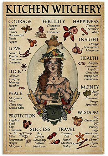 TNND Vintage Küche Hexe Hexe Poster Halloween Kunstdruck Dekor für Zuhause Wohnkultur Kunst Wanddekoration Metallschild Poster 20,3 x 30,5 cm