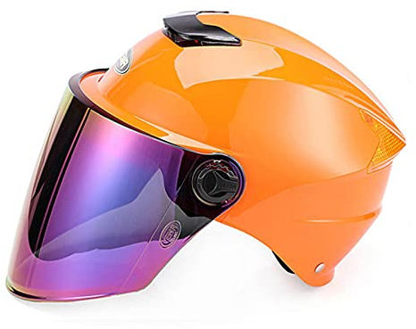 Casque Moto Jet Vintage Casque Coupe-Vent Moto Casque Bol Casque Moto Demi-Coquille Casque Ouvert Skateboard Casque Extérieur Hommes Femmes Certification DOT/ECE,Orange