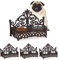 Relaxdays Gamelles Chiens, Lot de 4, Style Antique, Double écuelle, antiquités, Fonte Fer forgé, 4 Bols INOX, 0,3 Litre, Marron