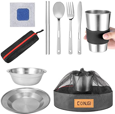 Camping Mess Kit - Camping Cooking Utensils Set Camping Dinnerware Set