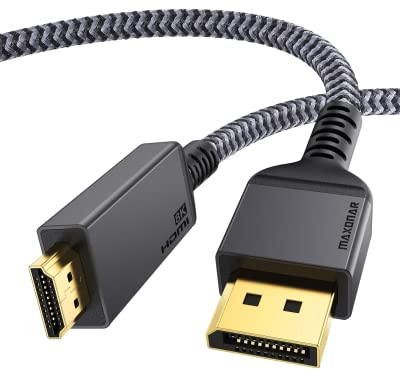 Câble DisplayPort 1.4 vers HDMI 2.1 8K,Câble Maxonar DP vers HDMI 2m,[Coque en Aluminium,Tresse en Nylon]Uni-Direction,8K@60HZ 4K@120HZ,Compatible Avec PC/Ordinateur Portable,Moniteurs,GPU,AMD,NVIDIA