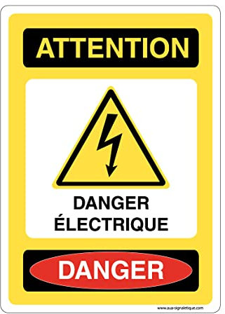 AUA SIGNALETIQUE - Panneau Signalisation avec Coins arrondis - Attention Danger Électrique - 210x300 mm, Aluminium Dibond 3mm
