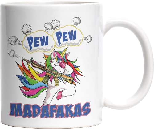Pew Pew Madafakas Einhorn lustig bedruckte Kaffeetasse Lustige Sprüche Tasse