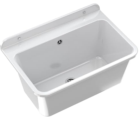 GRANITAN Lavandino da Esterno Moderno per Garage e Lavanderia - Lavatoio per Installazione Interna ed Esterna - Pilozzo da Esterno Giardino - 61x41x30 cm - Bianco LUX