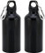 TIENDA EURASIA® Pack de 2 Botellas de Agua en Aluminio de 400 ml, con Tapón de Seguridad y Mosqueton Metalico de Transporte, Cantimplora para Camping, Gimnasio, Trabajo, Color Negro