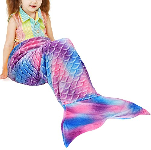 Catalonia Classy Mermaid Tail Blanket, Soft Warm Plush Fleece Sleeping Bag Snuggle Blanket for Teens, Fish Scale Pattern, Fantasy Mermaid, 155 x 50 cm