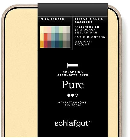 Schlafgut Pure Boxspring Spannbettlaken 180x200cm bis 200x220cm Yellow Mid, Spannbetttuch aus weicher Biobaumwolle