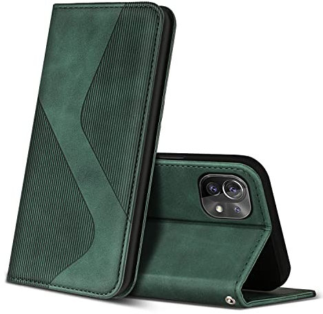 ZONNAVI Cover per Xiaomi Mi 11 Lite 4G / 5G / 5G NE, Flip Custodia Pelle PU con [Slot Cart] [Supporto Stand] [Magnetica], Cover a Libro Portafoglio per Xiaomi Mi 11 Lite 4G / 5G / 5G NE (Verde)