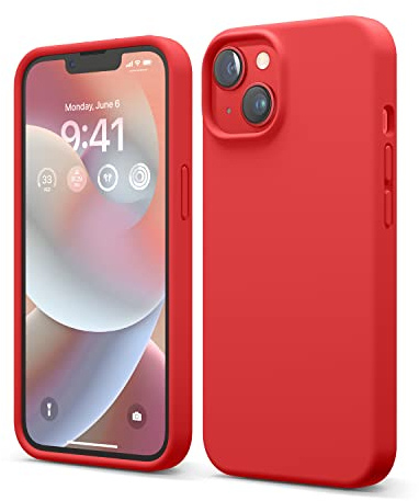 elago Liquid Silicone Case Kompatibel mit iPhone 14 Hülle (6.1), Hochwertiges Silikon, Ganzkörperschutz - 4 Schichten stoßfeste Handyhülle, kratzfestes weiches Mikrofaserfutter (Rot)