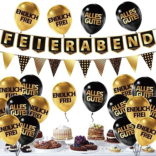 Ruhestand Girlande, Feierabend Deko, Alles Gute Zum Ruhestand, Endlich Rentner Luftballons, Vormontiert Rente Deko für Männer Frauen Abschiedsfeier Party