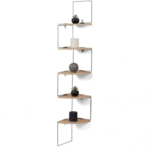 IDMarket - Eck-Wandregal ISA mit 5 Ebenen, Holz und Metall, Industriedesign