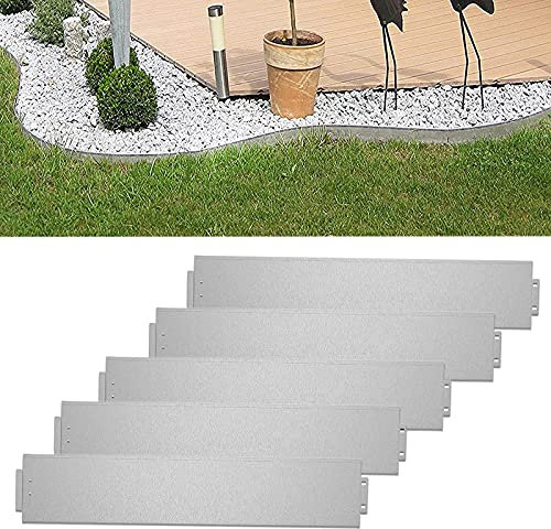 XMTECH 5m Rasenkante Metall Verzinkt Beetumrandung, 18cm Höhe Beeteinfassung Rasenbleche Mähkante Palisade, 5 Stück 100cm x 18cm (L x H) Rasenkante Verzinkt, Silber