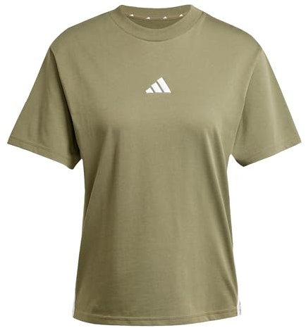 adidas Femme Essentials 3-Stripes Cotton T-Shirt, Olive Strata/White, XS