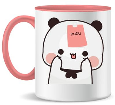 Forsca Bubu Dudu Sticker On Head Keramiktasse für Tee und Kaffee, 330ml, Magic White Pink Black 330ml