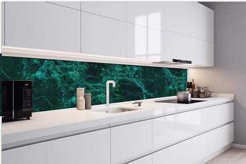 Self-Adhesive Film for Kitchen Splashback, Dark Green Marble Structure, 420 x 60 cm, Adhesive Film, Decorative Film, Splash Guard for Kitchen, Made in EU
