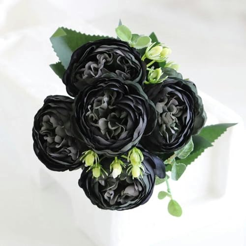 ZFISH 30CM Fake Roses Silk Peony Artificial Flowers Cheap New Year's Christmas Decorations Vase for Home Wedding Bridal Bouquet Indoor-black