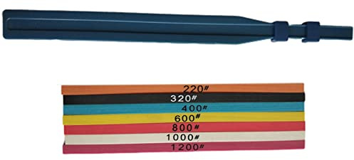 NONDK 7 Pieces Fibre Sharpening Stones 100 x 4 x 1 mm Super Ceramic Sharpening Stone for Polishing Molds + 1 Fixing Stand
