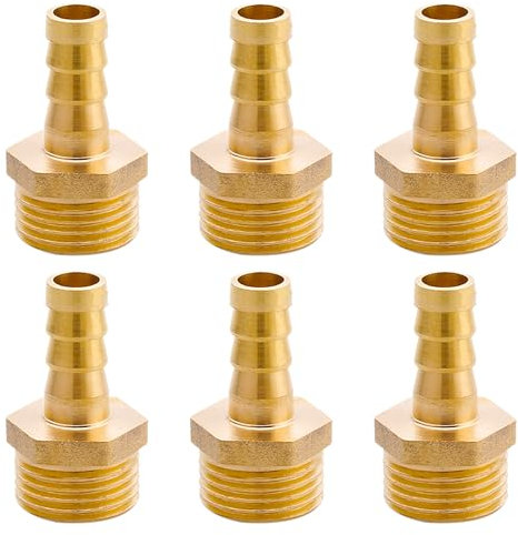 Boquilla de Manguera de Latón G1/2 (Ø20,3mm) Macho x 3/8 Ojal, 6 Piezas - Conector y Adaptador de 10 mm de Espiga x G1/2 Pulg - Racor Roscado